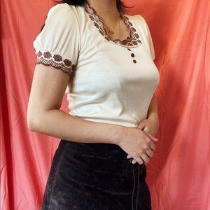 Vintage 60s Puff Sleeve Embroidered Peasant Top